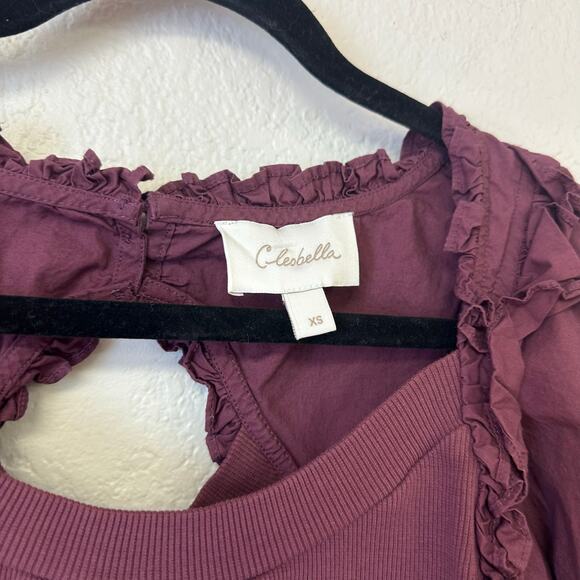Cleobella Lois Short Puff Poplin Sleeve Blouse in Plum Size XS - Picture 6 of 7